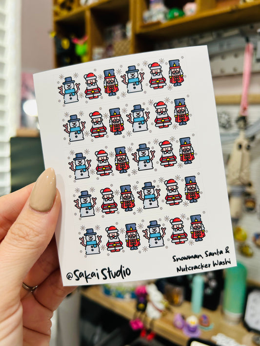 Snowman, Santa, Nutcracker Washi sticker