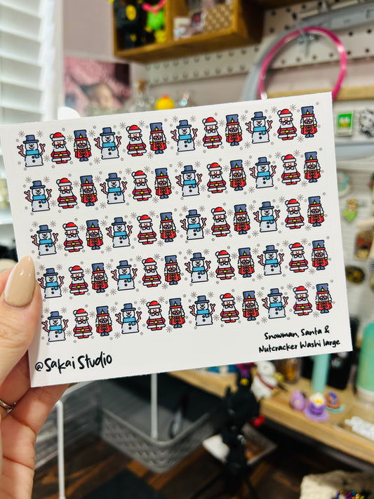 Snowman, Santa, Nutcracker Washi sticker Large