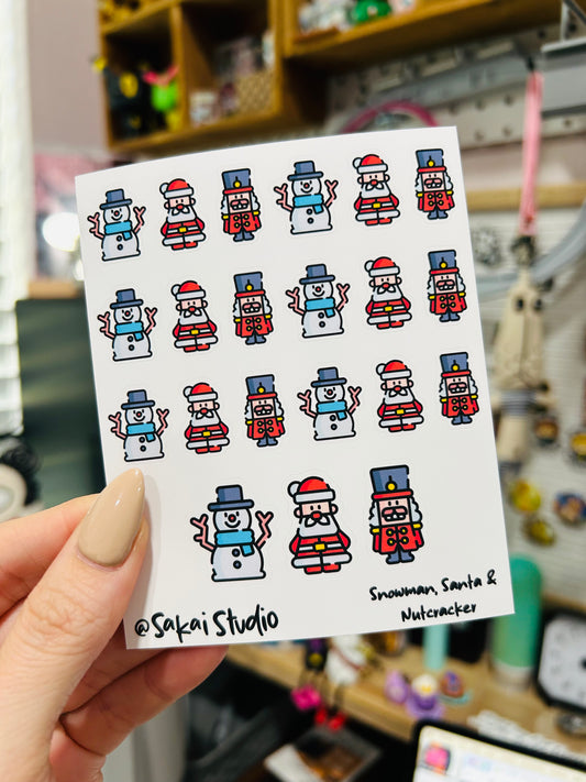 Snowman, Santa, & Nutcracker Icons Sticker Sheet
