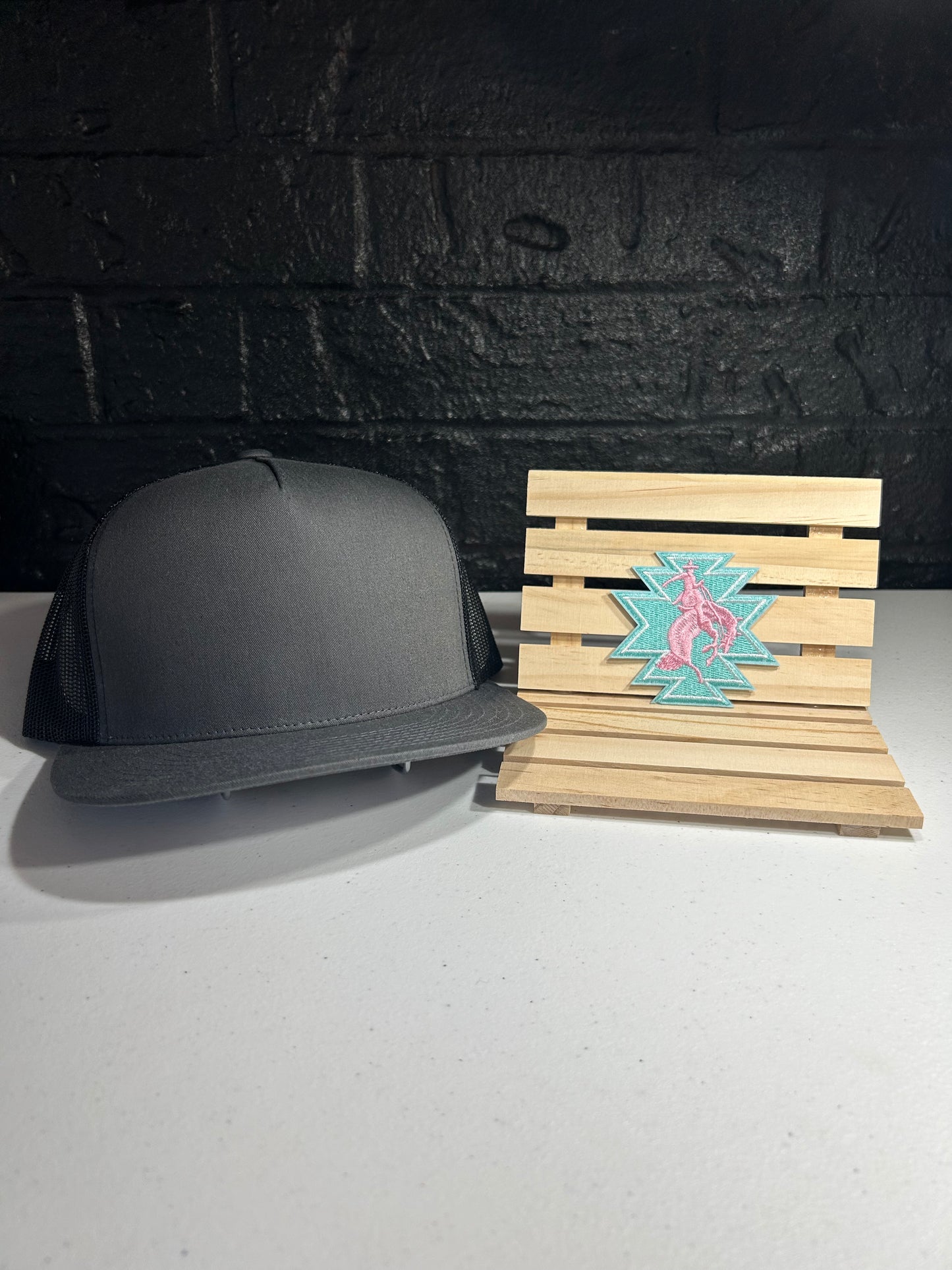 Teal and pink cowboy and bronco